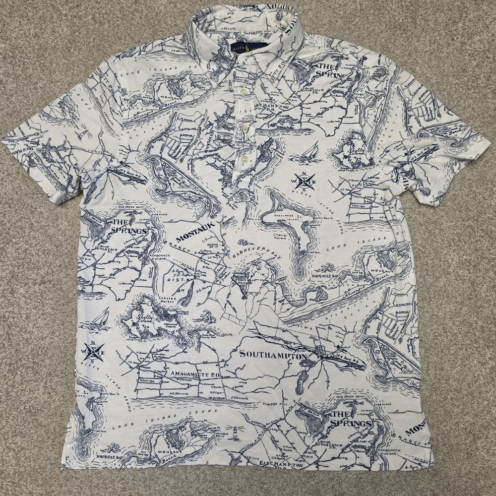 Polo Ralph Lauren Knit Oxford Classic Fit Nautical Southampton Map Sz M Preppy